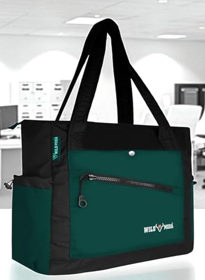 WILD MODA Modern Women's Bag: Spacious Office, College, Shoulder & Handbag with 13-Inch Laptop Compartment (Black & Green) - Image 3